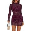 imageLYANER Womens Mesh Dress Long Sleeve Bodycon 3 Piece Outfits with Cami ShortsViolet