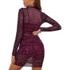 imageLYANER Womens Mesh Dress Long Sleeve Bodycon 3 Piece Outfits with Cami ShortsViolet