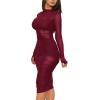 imageLYANER Womens Mesh Dress Long Sleeve Bodycon 3 Piece Outfits with Cami ShortsWine Red