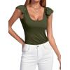 imageLYANER Womens Ribbed Knit Square Neck Sleeveless Tank Top Ruffle Cap Sleeve Shirt BlouseAmry Green