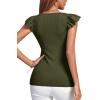 imageLYANER Womens Ribbed Knit Square Neck Sleeveless Tank Top Ruffle Cap Sleeve Shirt BlouseAmry Green