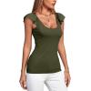 imageLYANER Womens Ribbed Knit Square Neck Sleeveless Tank Top Ruffle Cap Sleeve Shirt BlouseAmry Green