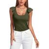 imageLYANER Womens Ribbed Knit Square Neck Sleeveless Tank Top Ruffle Cap Sleeve Shirt BlouseAmry Green