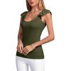imageLYANER Womens Ribbed Knit Square Neck Sleeveless Tank Top Ruffle Cap Sleeve Shirt BlouseAmry Green