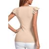 imageLYANER Womens Ribbed Knit Square Neck Sleeveless Tank Top Ruffle Cap Sleeve Shirt BlouseBeige
