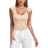 imageLYANER Womens Ribbed Knit Square Neck Sleeveless Tank Top Ruffle Cap Sleeve Shirt BlouseBeige