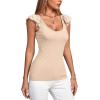 imageLYANER Womens Ribbed Knit Square Neck Sleeveless Tank Top Ruffle Cap Sleeve Shirt BlouseBeige