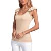 imageLYANER Womens Ribbed Knit Square Neck Sleeveless Tank Top Ruffle Cap Sleeve Shirt BlouseBeige