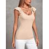 imageLYANER Womens Ribbed Knit Square Neck Sleeveless Tank Top Ruffle Cap Sleeve Shirt BlouseBeige