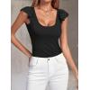 imageLYANER Womens Ribbed Knit Square Neck Sleeveless Tank Top Ruffle Cap Sleeve Shirt BlouseBlack