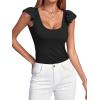 imageLYANER Womens Ribbed Knit Square Neck Sleeveless Tank Top Ruffle Cap Sleeve Shirt BlouseBlack