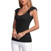 imageLYANER Womens Ribbed Knit Square Neck Sleeveless Tank Top Ruffle Cap Sleeve Shirt BlouseBlack