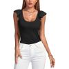 imageLYANER Womens Ribbed Knit Square Neck Sleeveless Tank Top Ruffle Cap Sleeve Shirt BlouseBlack
