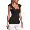 imageLYANER Womens Ribbed Knit Square Neck Sleeveless Tank Top Ruffle Cap Sleeve Shirt BlouseBlack