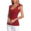 imageLYANER Womens Ribbed Knit Square Neck Sleeveless Tank Top Ruffle Cap Sleeve Shirt BlouseBurgundy
