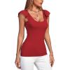 imageLYANER Womens Ribbed Knit Square Neck Sleeveless Tank Top Ruffle Cap Sleeve Shirt BlouseBurgundy