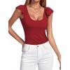 imageLYANER Womens Ribbed Knit Square Neck Sleeveless Tank Top Ruffle Cap Sleeve Shirt BlouseBurgundy