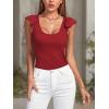 imageLYANER Womens Ribbed Knit Square Neck Sleeveless Tank Top Ruffle Cap Sleeve Shirt BlouseBurgundy