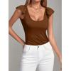 imageLYANER Womens Ribbed Knit Square Neck Sleeveless Tank Top Ruffle Cap Sleeve Shirt BlouseDeep Brown