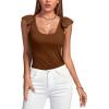 imageLYANER Womens Ribbed Knit Square Neck Sleeveless Tank Top Ruffle Cap Sleeve Shirt BlouseDeep Brown