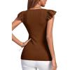 imageLYANER Womens Ribbed Knit Square Neck Sleeveless Tank Top Ruffle Cap Sleeve Shirt BlouseDeep Brown