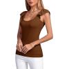 imageLYANER Womens Ribbed Knit Square Neck Sleeveless Tank Top Ruffle Cap Sleeve Shirt BlouseDeep Brown
