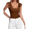 imageLYANER Womens Ribbed Knit Square Neck Sleeveless Tank Top Ruffle Cap Sleeve Shirt BlouseDeep Brown