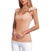 imageLYANER Womens Ribbed Knit Square Neck Sleeveless Tank Top Ruffle Cap Sleeve Shirt BlouseKhaki