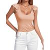 imageLYANER Womens Ribbed Knit Square Neck Sleeveless Tank Top Ruffle Cap Sleeve Shirt BlouseKhaki