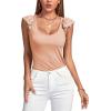 imageLYANER Womens Ribbed Knit Square Neck Sleeveless Tank Top Ruffle Cap Sleeve Shirt BlouseKhaki