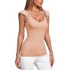 imageLYANER Womens Ribbed Knit Square Neck Sleeveless Tank Top Ruffle Cap Sleeve Shirt BlouseKhaki