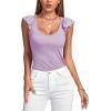 imageLYANER Womens Ribbed Knit Square Neck Sleeveless Tank Top Ruffle Cap Sleeve Shirt BlouseLavender