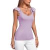 imageLYANER Womens Ribbed Knit Square Neck Sleeveless Tank Top Ruffle Cap Sleeve Shirt BlouseLavender