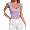 imageLYANER Womens Ribbed Knit Square Neck Sleeveless Tank Top Ruffle Cap Sleeve Shirt BlouseLavender