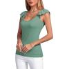 imageLYANER Womens Ribbed Knit Square Neck Sleeveless Tank Top Ruffle Cap Sleeve Shirt BlouseLight Green