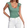 imageLYANER Womens Ribbed Knit Square Neck Sleeveless Tank Top Ruffle Cap Sleeve Shirt BlouseLight Green