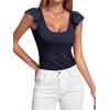 imageLYANER Womens Ribbed Knit Square Neck Sleeveless Tank Top Ruffle Cap Sleeve Shirt BlouseNavy
