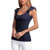 imageLYANER Womens Ribbed Knit Square Neck Sleeveless Tank Top Ruffle Cap Sleeve Shirt BlouseNavy