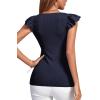 imageLYANER Womens Ribbed Knit Square Neck Sleeveless Tank Top Ruffle Cap Sleeve Shirt BlouseNavy