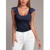 imageLYANER Womens Ribbed Knit Square Neck Sleeveless Tank Top Ruffle Cap Sleeve Shirt BlouseNavy