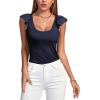 imageLYANER Womens Ribbed Knit Square Neck Sleeveless Tank Top Ruffle Cap Sleeve Shirt BlouseNavy