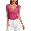 imageLYANER Womens Ribbed Knit Square Neck Sleeveless Tank Top Ruffle Cap Sleeve Shirt BlouseRose Red
