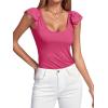imageLYANER Womens Ribbed Knit Square Neck Sleeveless Tank Top Ruffle Cap Sleeve Shirt BlouseRose Red