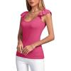 imageLYANER Womens Ribbed Knit Square Neck Sleeveless Tank Top Ruffle Cap Sleeve Shirt BlouseRose Red