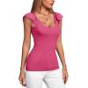 imageLYANER Womens Ribbed Knit Square Neck Sleeveless Tank Top Ruffle Cap Sleeve Shirt BlouseRose Red