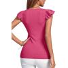imageLYANER Womens Ribbed Knit Square Neck Sleeveless Tank Top Ruffle Cap Sleeve Shirt BlouseRose Red