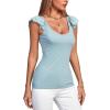 imageLYANER Womens Ribbed Knit Square Neck Sleeveless Tank Top Ruffle Cap Sleeve Shirt BlouseSky Blue