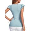 imageLYANER Womens Ribbed Knit Square Neck Sleeveless Tank Top Ruffle Cap Sleeve Shirt BlouseSky Blue