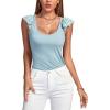 imageLYANER Womens Ribbed Knit Square Neck Sleeveless Tank Top Ruffle Cap Sleeve Shirt BlouseSky Blue