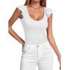imageLYANER Womens Ribbed Knit Square Neck Sleeveless Tank Top Ruffle Cap Sleeve Shirt BlouseWhite